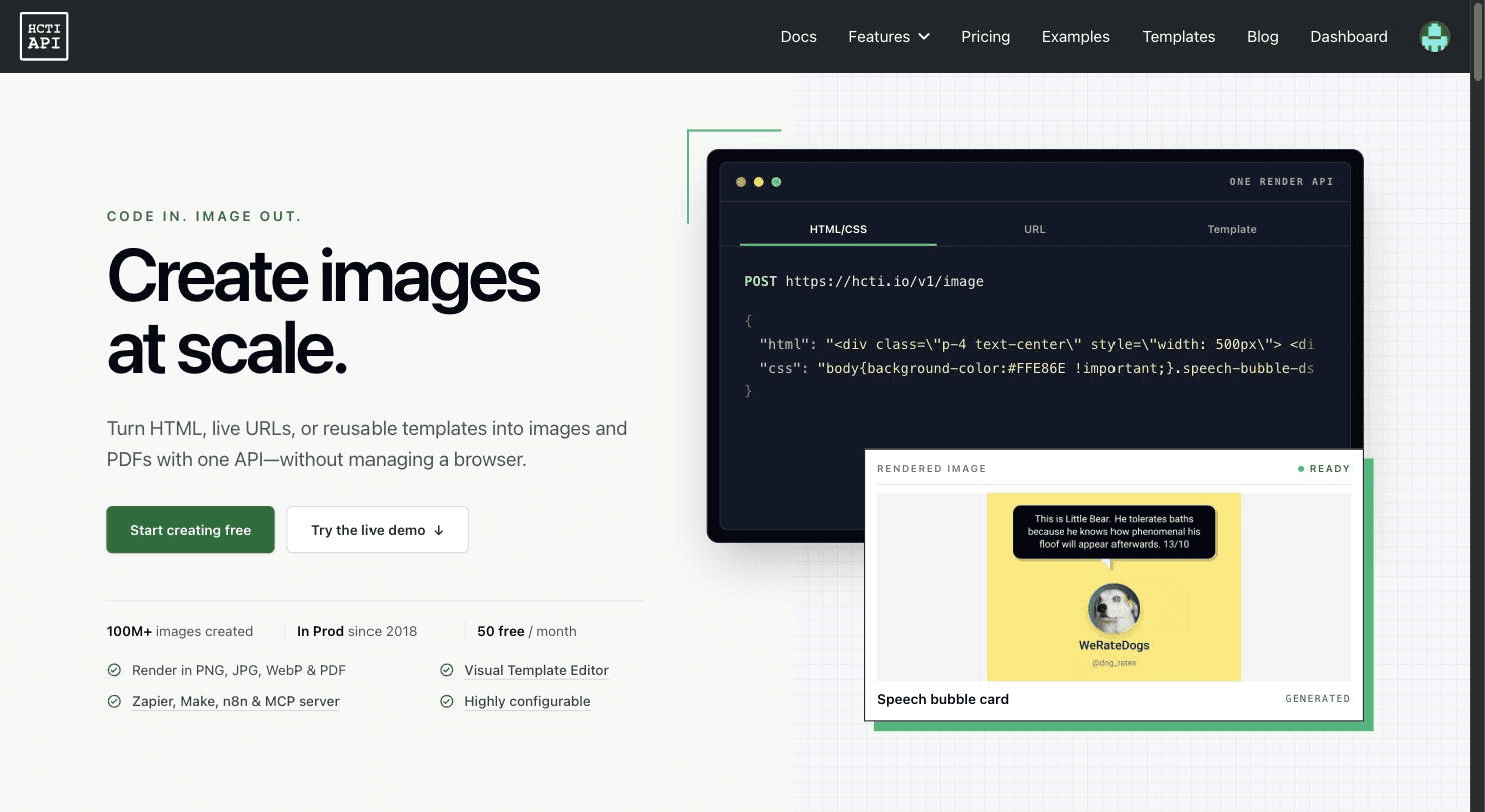 The HTML/CSS to Image home page.