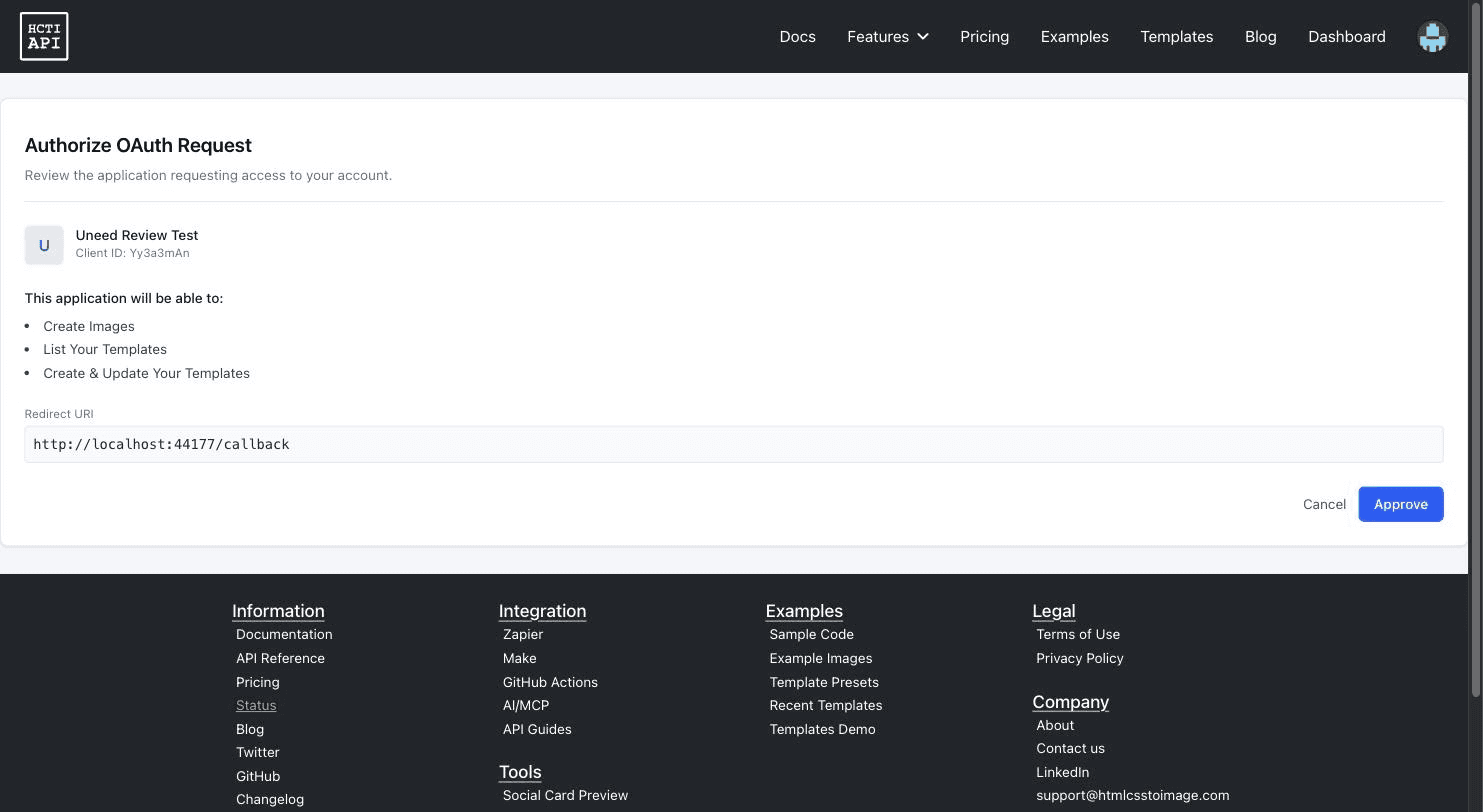 The MCP authorization screen: scopes translated into plain English before you approve.